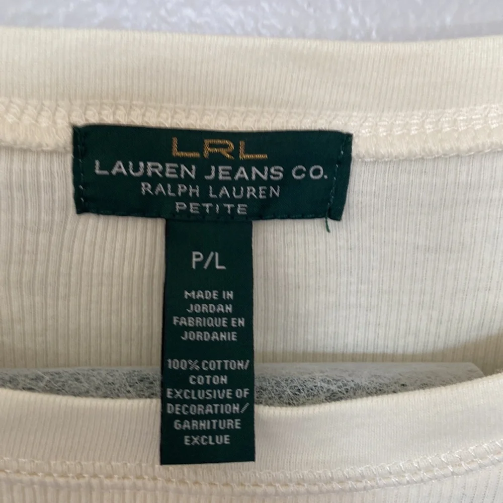 Ralph Lauren VTG LSleeve Pullover Ivory & Brown Elbow Patches, Zipper SZ P/L, EC - Picture 5 of 12